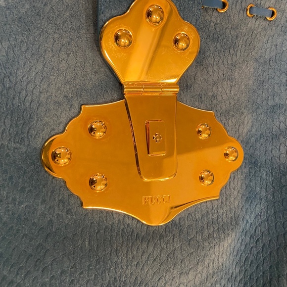 Stunning Large Emilio Pucci Turquoise Blue Suede Fringe Handbag - Picture 5 of 16